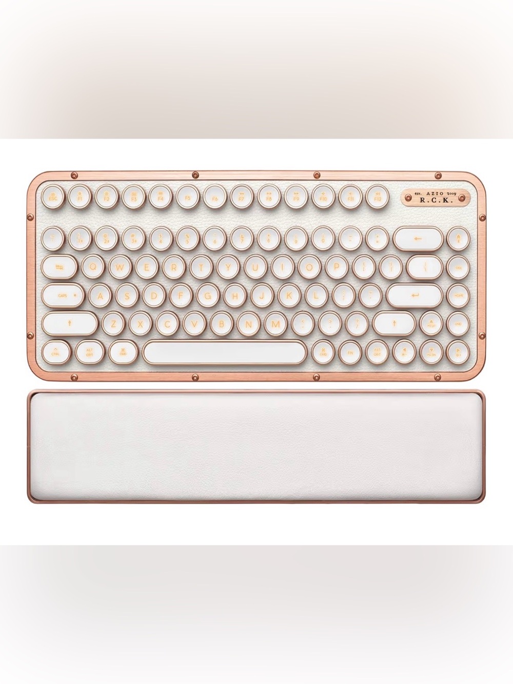 Azio Retro Compact Keyboard w/ Vintage White Leather Arm Rest for Mac & PC